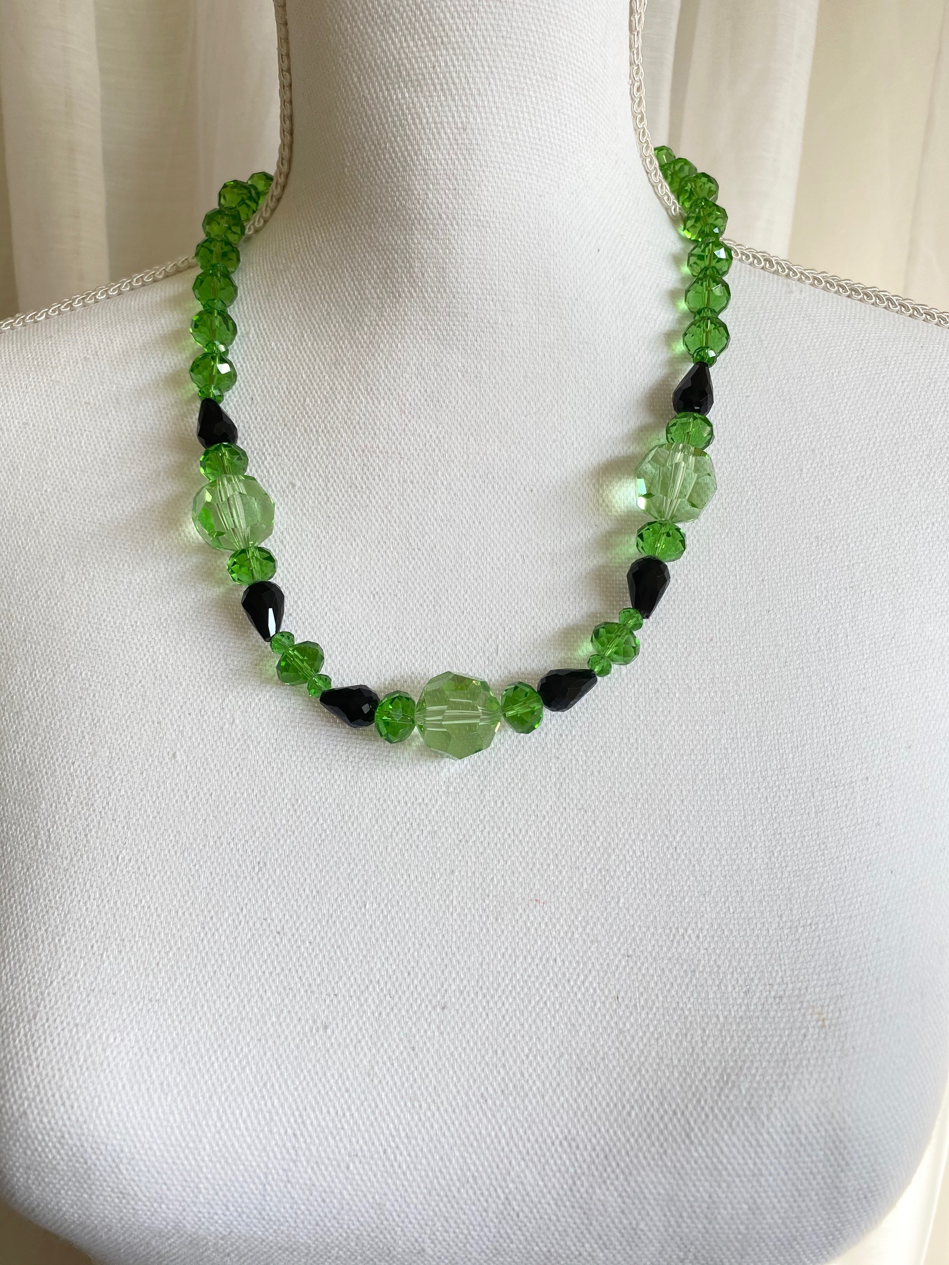 Faceted Green and Black Glass Crystal Necklace